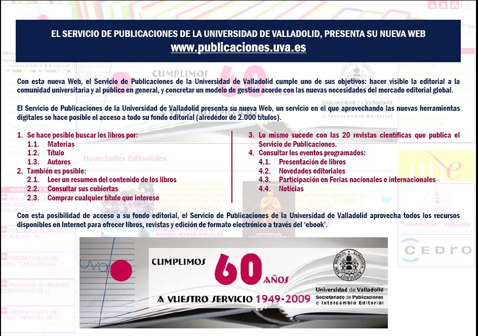 NUEVA WEB DEL SERVICIO DE PUBLICACIONES DE LA UNIVERSIDAD DE VALLADOLID