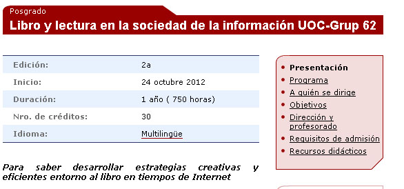 Posgrado Libro y lectura en la sociedad de la información UOC-Grup 62