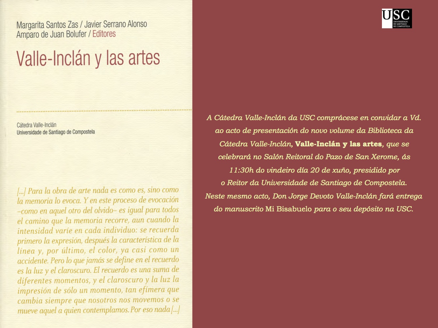 Valle Inclán y las artes, nuevo volumen de la Biblioteca de la Cátedra Vallé-Inclán