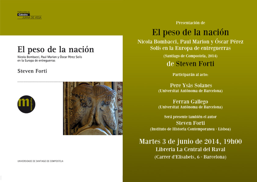 El peso de la nación, de Steven Forti, se presenta en Barcelona
