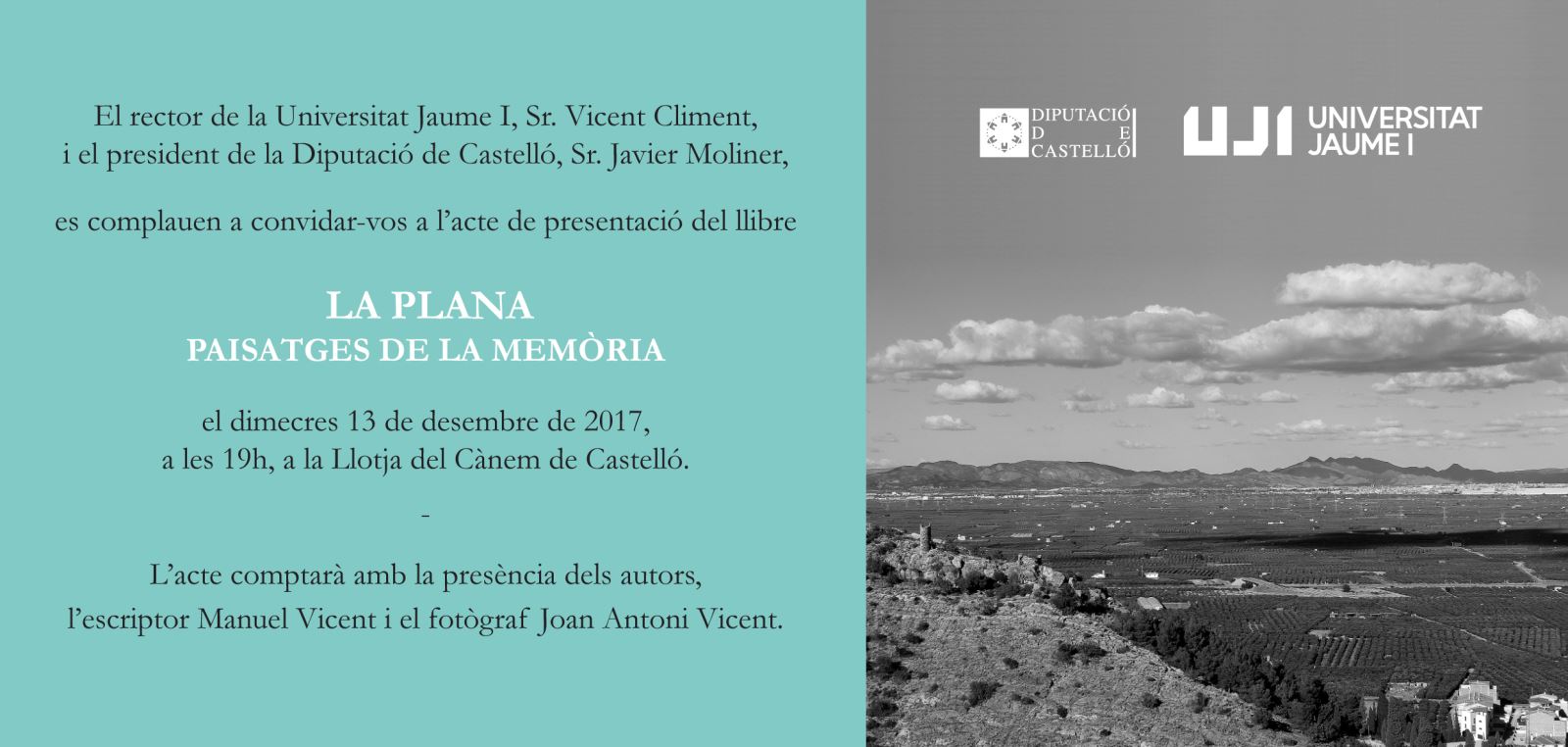 Presentació del llibre "Paisatges de La Plana" de Manuel Vicent i Joan Antoni Vicent