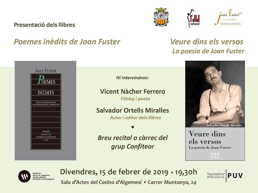 Presentació de "Veure dins el versos" i "Poemes inèdits de Joan Fuster" a Algemesí