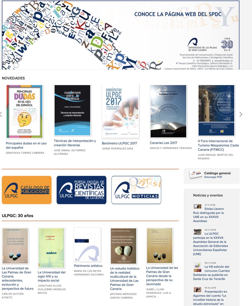 El Servicio de Publicaciones y Difusión Científica de la Universidad de Las Palmas de Gran Canaria estrena web
