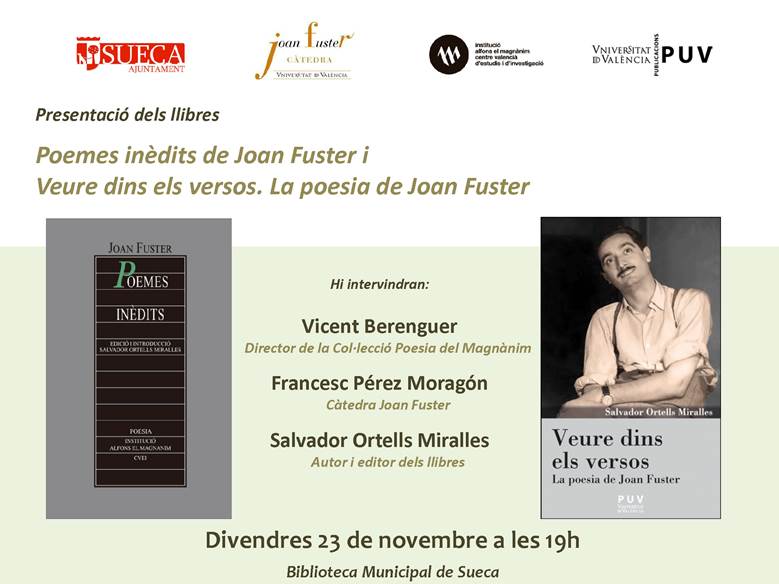 PUV presenta "Poemes inèdits" de Joan Fuster i "Veure dins els versos. La poesia de Joan Fuster"