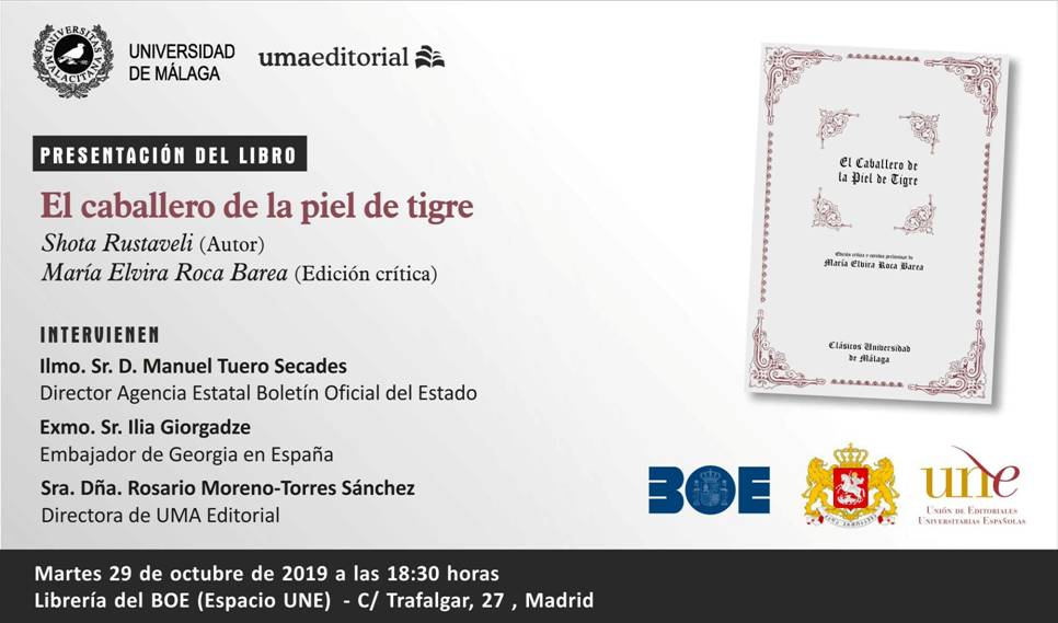 La Universidad de Málaga y la Embajada de Georgia presentan el libro "El caballero de la piel de tigre"