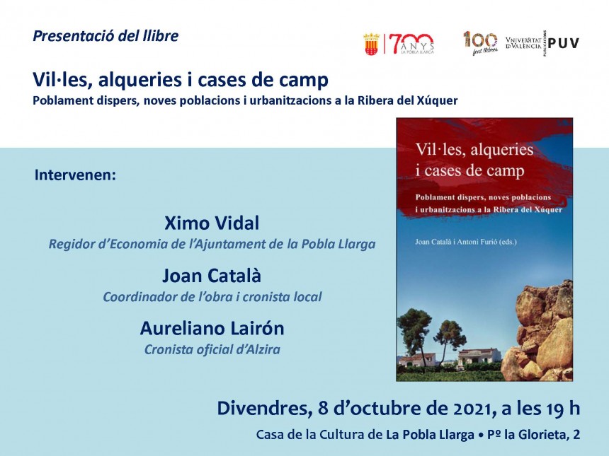 Presentación en la Pobla Llarga del libro "Vil·les, alqueries i cases de camp"