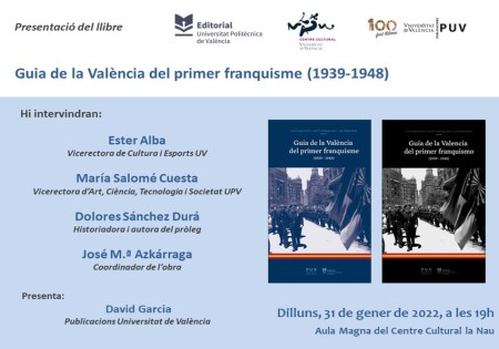 Presentación del libro “Guía de la Valencia del primer franquismo (1939-1948)” en el Centre Cultural la Nau