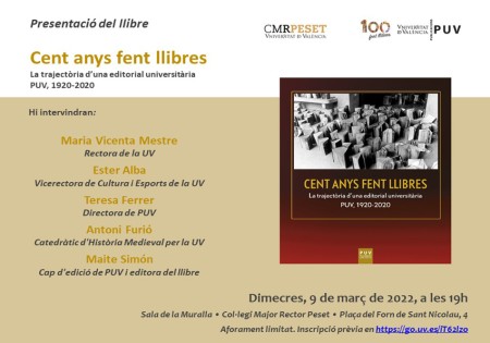 Presentación del libro “Cent anys fent llibres” en el Col·legi Major Rector Peset - Universitat de València