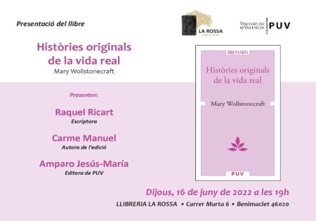 Presentación del libro "Històries originals de la vida real" de Mary Wollstonecraft - Universitat de València