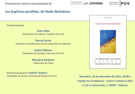 Publicacions de la Universitat de València publica la primera traducción al español de un libro de la dramaturga ucraniana Neda Nezhdana