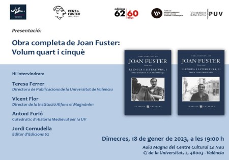 Presentación de la Obra completa de Joan Fuster: volumen cuarto y quinto - Universitat de València