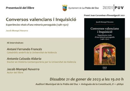 Presentación del libro "Conversos valencians i Inquisició" en el Auditorio Municipal de la Pobla del Duc - Universitat de València