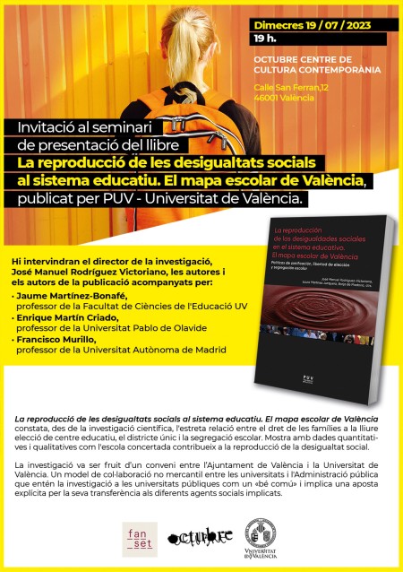 Presentación del libro "La reproducción de las desigualdades sociales en el sistema educativo. El mapa escolar de València" - Universitat de València