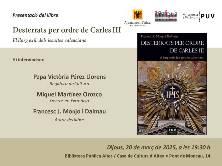 Presentación del libro "Desterrats per ordre de Carles III" en la Casa de Cultura de Altea - Universitat de València