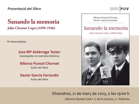 Presentación del libro "Sanando la memoria. Julio Chornet López (1898-1946)" en la librería Ramón Llull de València - Universitat de València