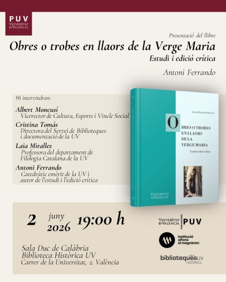 Presentación del libro "Obres o trobes en llaors de la Verge Maria" en la Biblioteca Històrica de la UV - Universitat de València