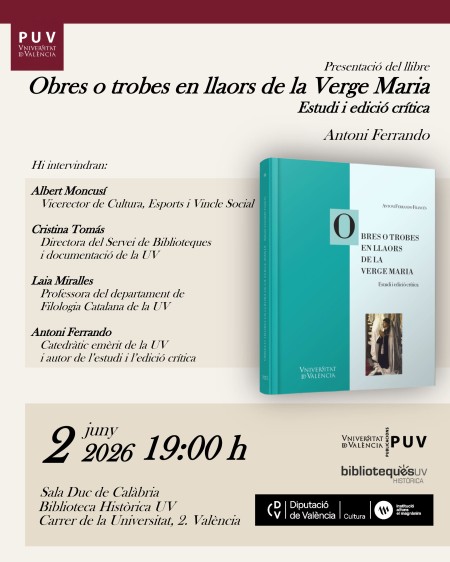 Presentación del libro "Obres o trobes en llaors de la Verge Maria" en la Biblioteca Històrica de la UV - Universitat de València