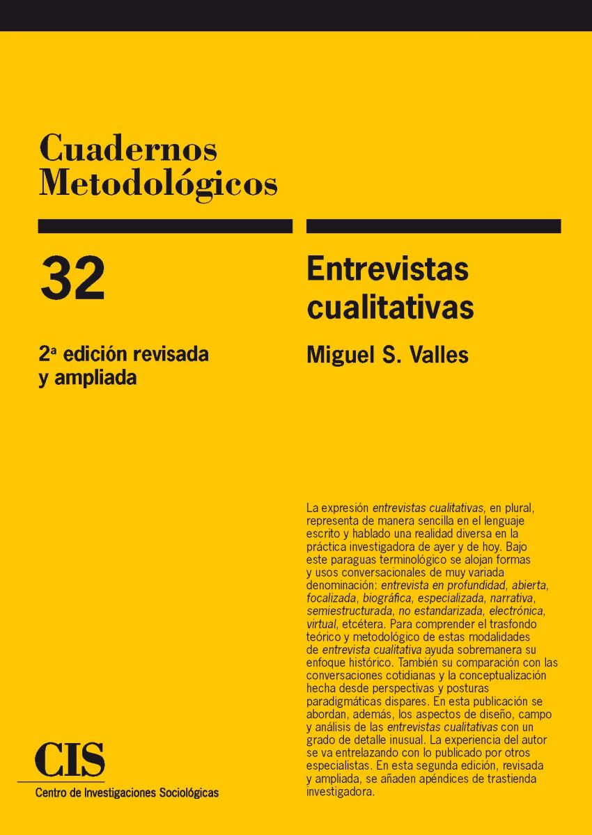 Publicada la 2ª edición revisada de" Entrevistas cualitativas" de Miguel S. Valles