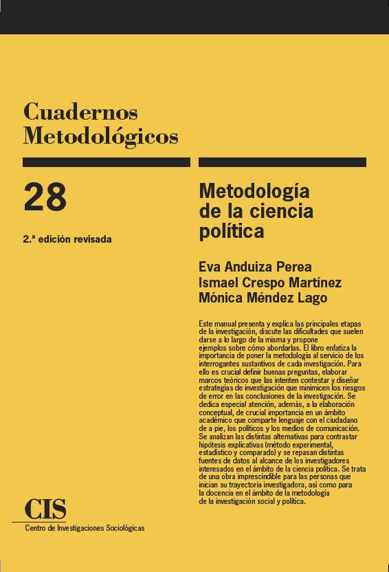 El CIS reedita "Metodología de la Ciencia Política", de Eva Anduiza, Ismael Crespo y Mónica Méndez