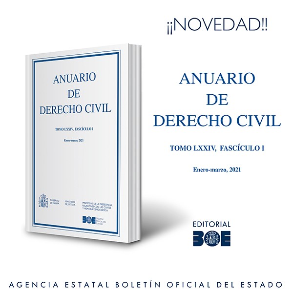 Novedad Editorial BOE. Anuario de Derecho Civil. Tomo LXXIV, fascículo I