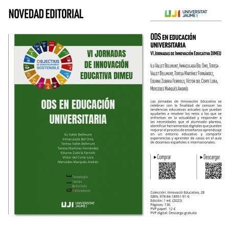Novedad Editorial con descarga gratuita "VI Jornadas de Innovación Educativa DIMEU ODS en educación universitaria"