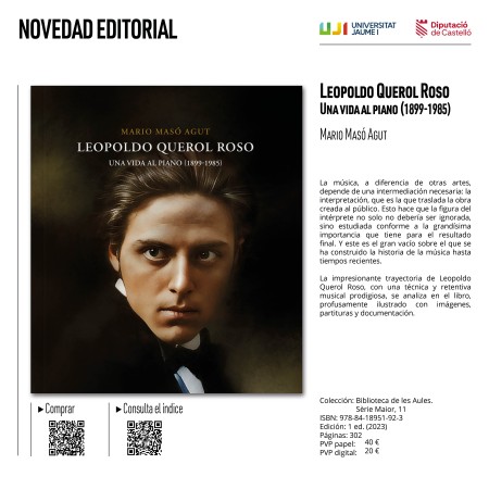 Novedad editorial «Leopoldo Querol Roso. Una vida al piano (1899-1985)» de Masó Agut, Mario