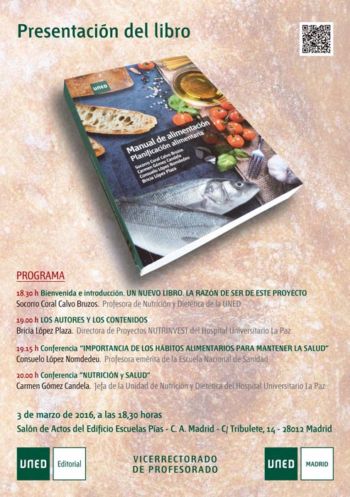 La Editorial UNED se complace en invitarle a la presentación del libro: "MANUAL DE ALIMENTACI?N: PLANIFICACI?N ALIMENTARIA"