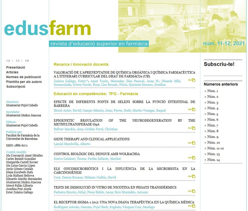 Edusfarm. Revista d’Educació Superior en Farmàcia